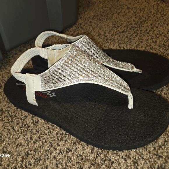 Women's White Sandals with Rhinestone Detailing - Picture 1 of 3